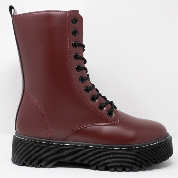 Rumor Has It - Burgundy Combat Boots - Picture 3 of 4